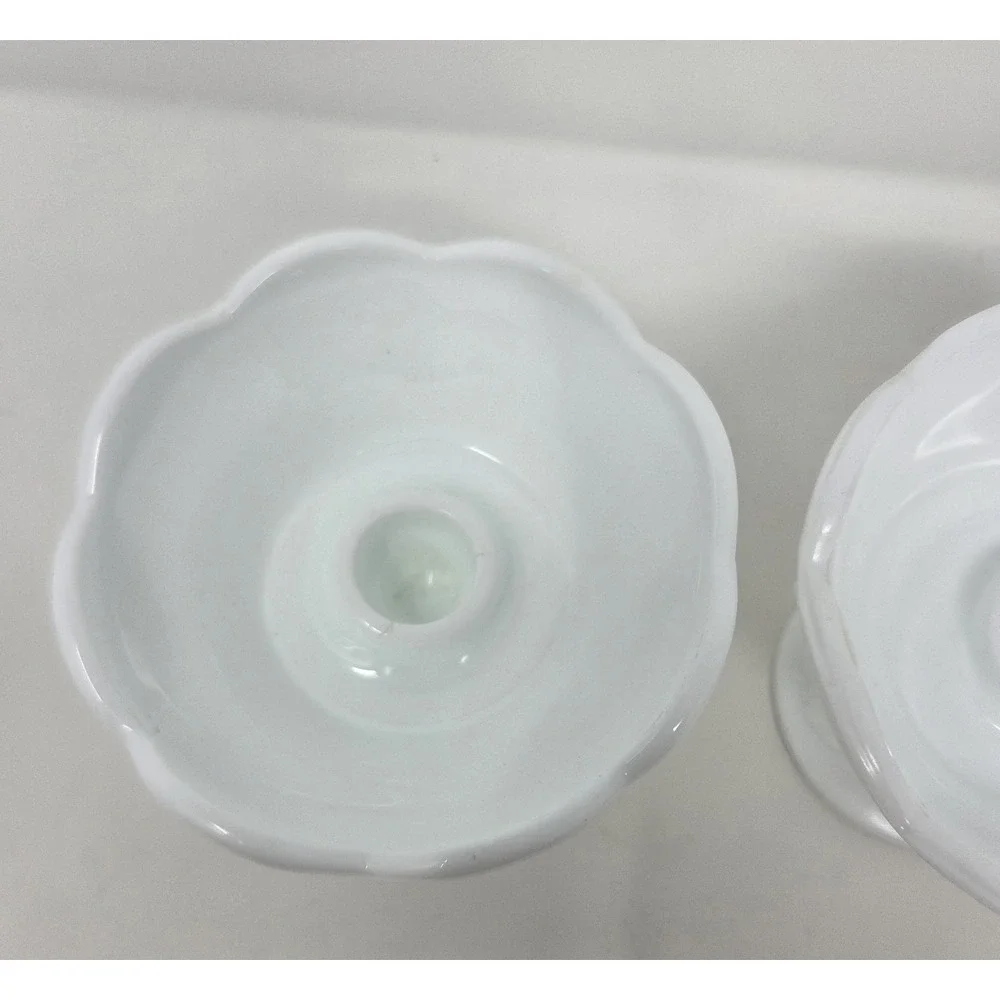 Vintage Indiana Colony Harvest Grape Milk Glass Footed Candle Holders Set 3